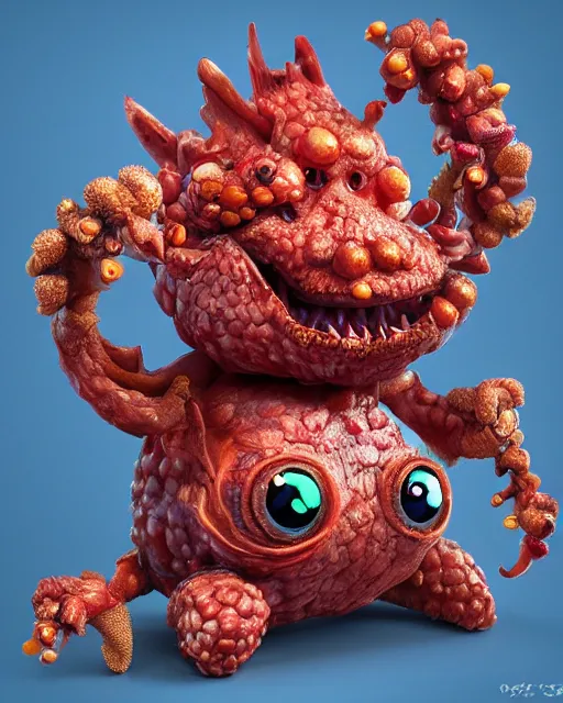 Prompt: a fruit figurine monster made of different fruit, very detailed eyes, very detailed mouth, concept art, oil painting, highly detailed, dramatic lighting, hyperrealistic, 8 k, artstation, cgsociety