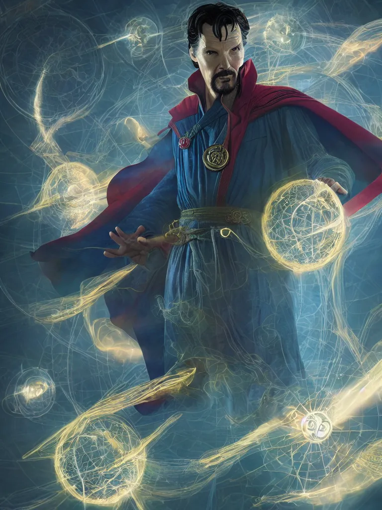 Image similar to Doctor Strange enters the multiverse, painting by alex gray, octane render, zbrush, art alien, extremely detailed, pastel colors, trending on artstation