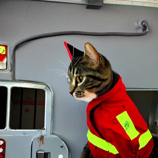 Prompt: a cat working as a fireman