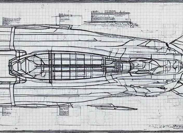 Image similar to a highly detailed blueprint of a giant spaceship, by karanak