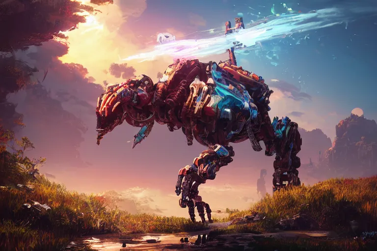 Image similar to clamberjaw machine mecanical creature robot of horizon forbidden west horizon zero dawn radiating a glowing aura global illumination ray tracing hdr fanart arstation by ian pesty and alena aenami artworks in 4 k