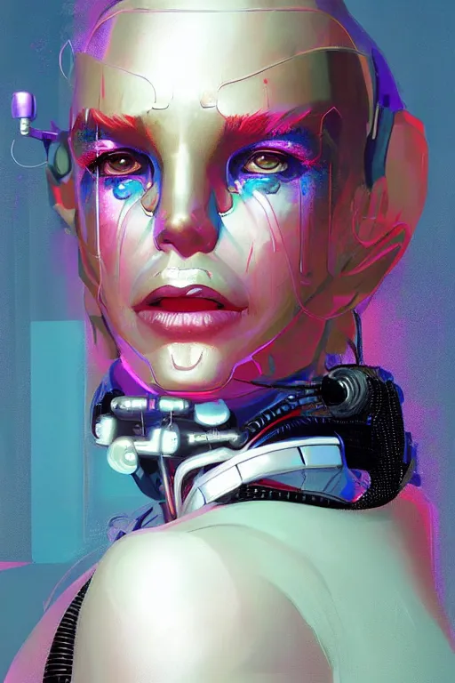 Image similar to portrait, headshot, digital painting, an beautiful techno - shaman cyborg lady, smiling, pearlescent, synthwave, glitch, fracture,, realistic, hyperdetailed, chiaroscuro, concept art, octane render, art by syd mead