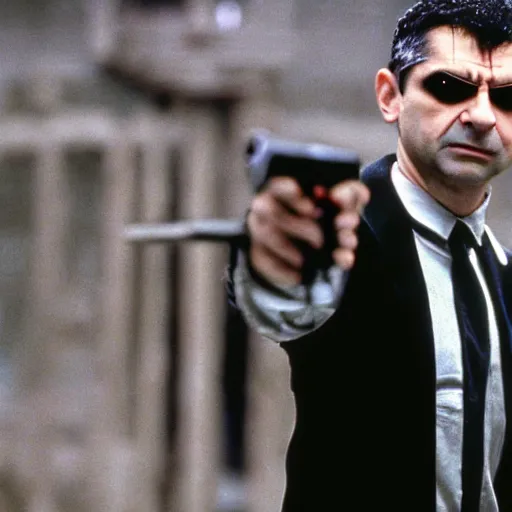 Image similar to film still of Rowan Atkinson in the Matrix