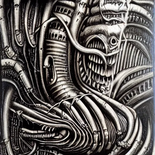 Image similar to the monster that lurks in the depths, hr giger, sinister