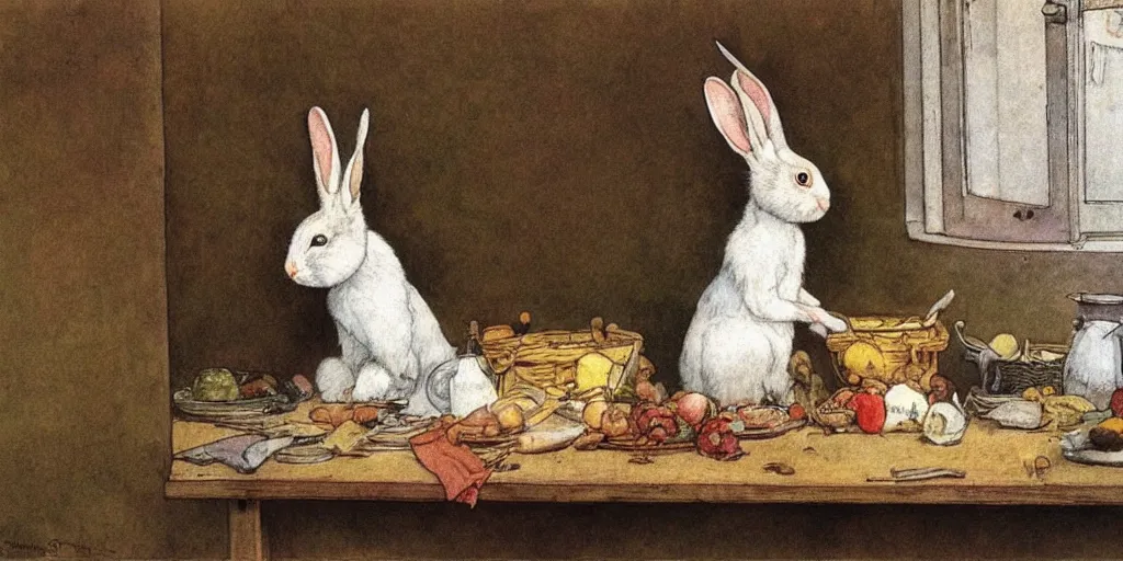 Prompt: a rabbit in the style carl larsson