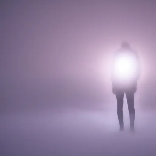 Image similar to a blurry aura glowing in a white mist, human