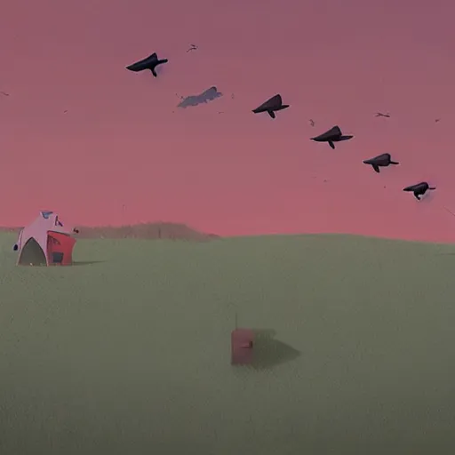 Prompt: Migratory path of birds in the sky, ilustration art by Goro Fujita
