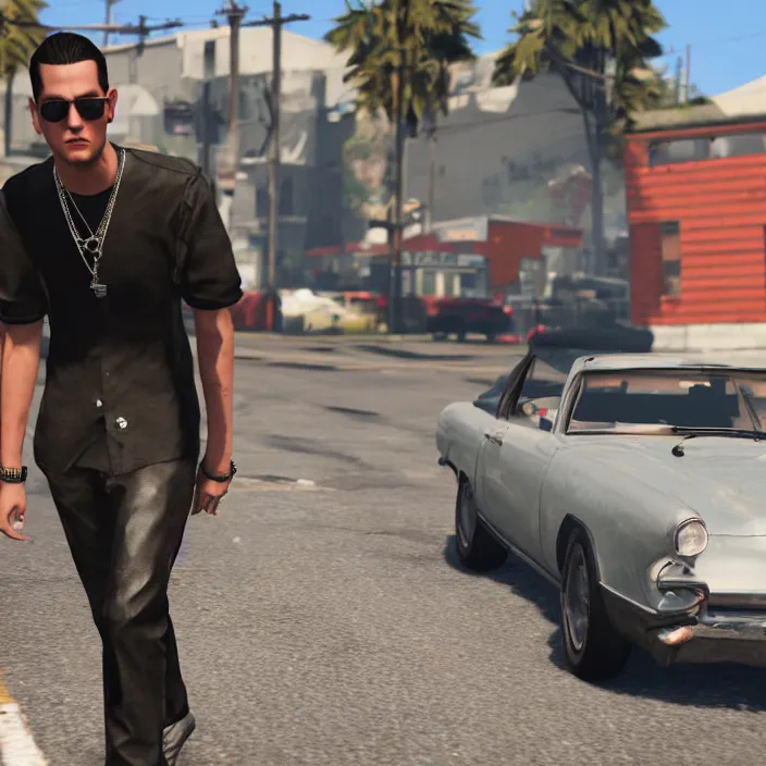 Prompt: G-Eazy in GTA V, gameplay screenshot