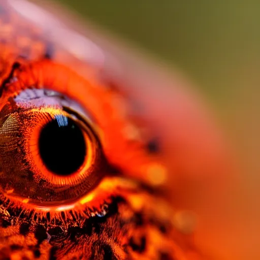 Prompt: fiery eyes in a photorealistic macro photograph, shallow DOF, wild