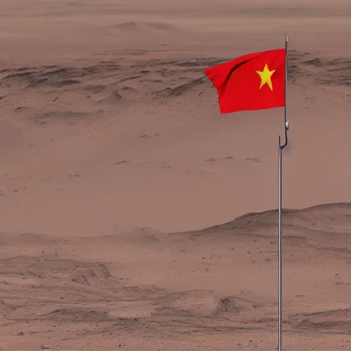 Image similar to flag of china flying on mars, photograph, realistic, highly detailed