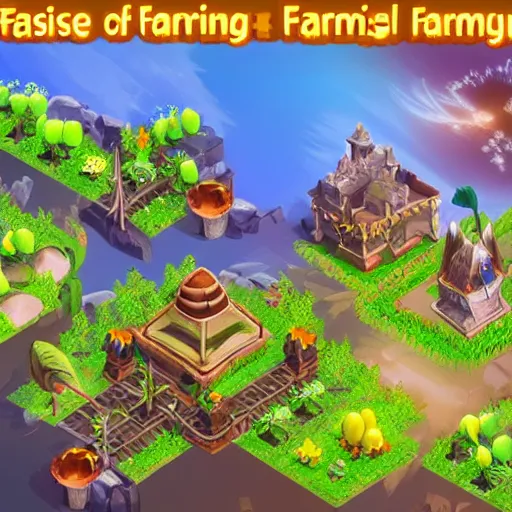 Image similar to concept of a farming mobile game with fantasy style, clash of clan style, vietnam inspiration, pastel color, relax, in the country side