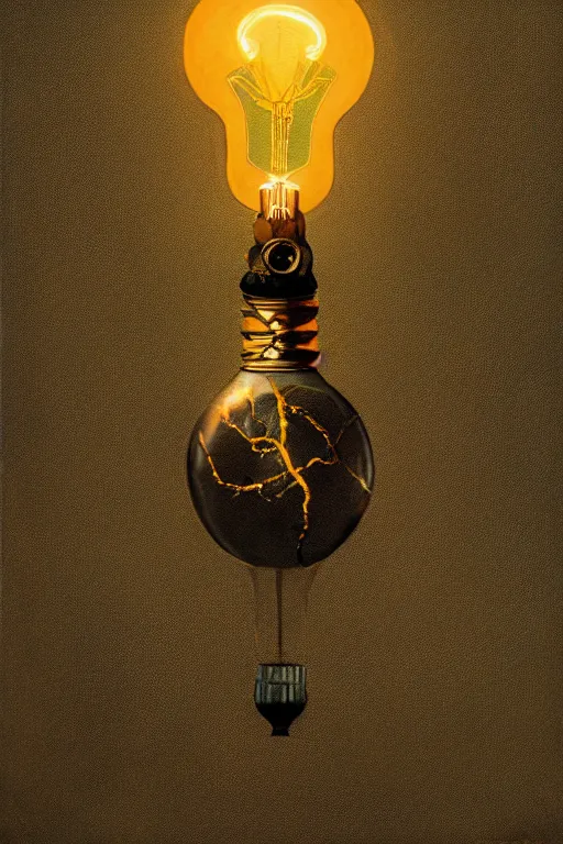 Image similar to painting of a fairy inside an upside down light bulb, kintsugi, modern fine art, fractal, intricate, elegant, highly detailed, digital photography, subsurface scattering, by wes anderson and basquiat and greg rutkowski,