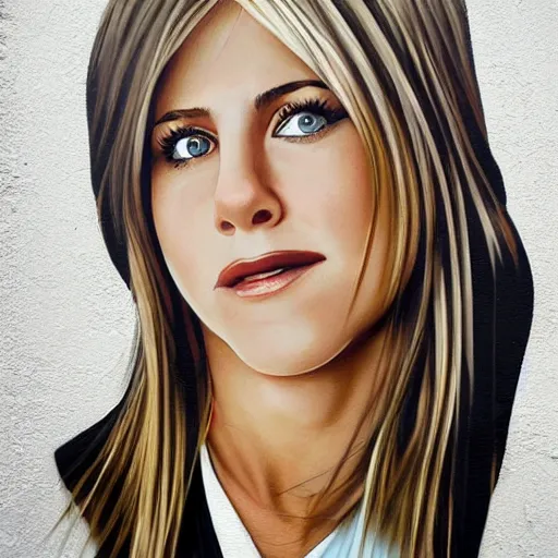 Image similar to Street-art portrait of Jennifer Aniston in style of Etam Cru