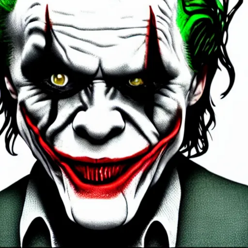 Image similar to film still of Willem Dafoe as The Joker