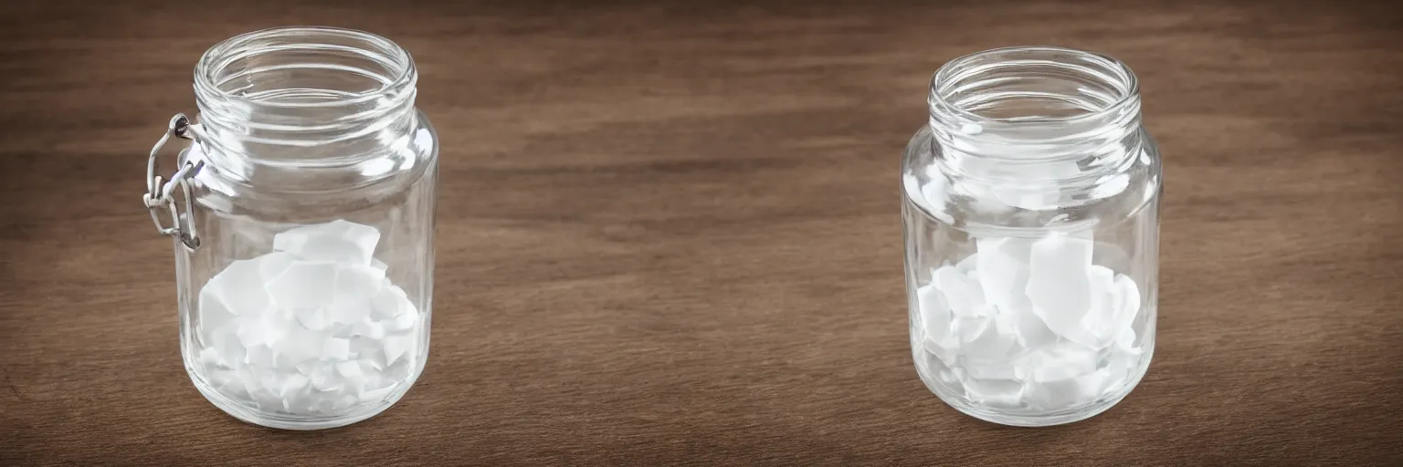 Prompt: clear jar of white liquid, hd, realistic, close - up shot, real