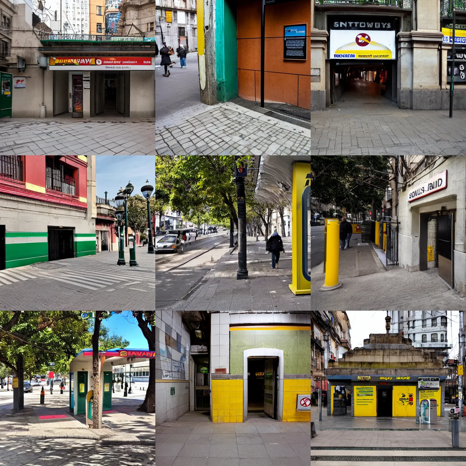 Prompt: a subway entrance in a sidewalk in Montevideo