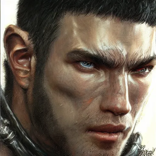 Prompt: guts from berserk as a realistic fantasy d & d character, close - up portrait art by donato giancola and greg rutkowski, realistic face, digital art, trending on artstation