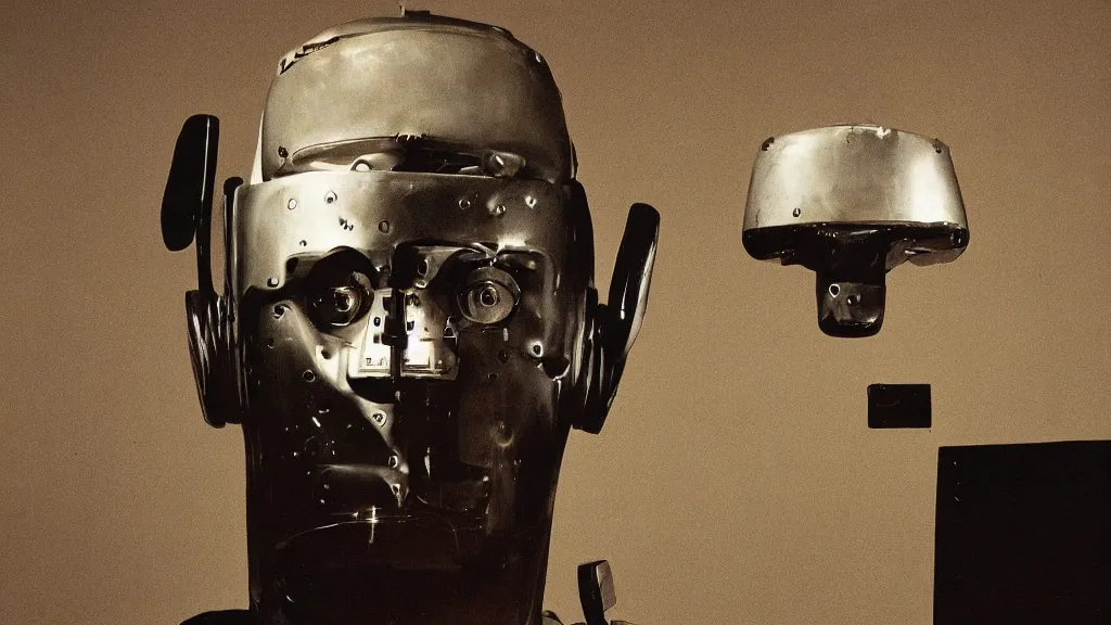 Image similar to The man with robot head, by David Lynch