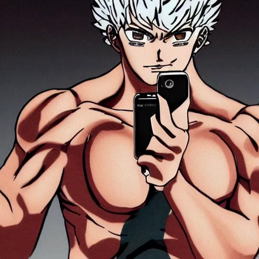 Image similar to baki hanma using smartphone