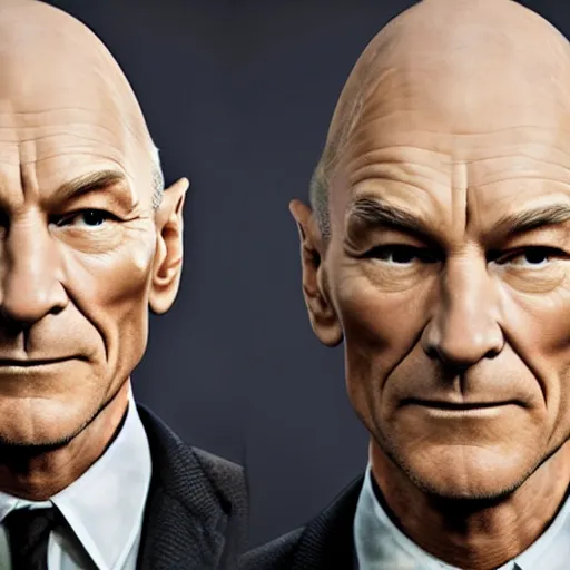 Image similar to hyperrealistic mixed media high resolution painting of Neil Patrick Harris Patrick Stewart, stunning 3d render inspired art by István Sándorfi and Greg Rutkowski and Unreal Engine, perfect facial symmetry, dim volumetric lighting, 8k octane beautifully detailed render, full body shot, post-processing, extremely hyper-detailed, intricate, epic composition, highly detailed attributes, highly detailed atmosphere, cinematic lighting, masterpiece, trending on artstation, very very detailed, masterpiece, stunning, flawless completion, lifelike texture, perfection,