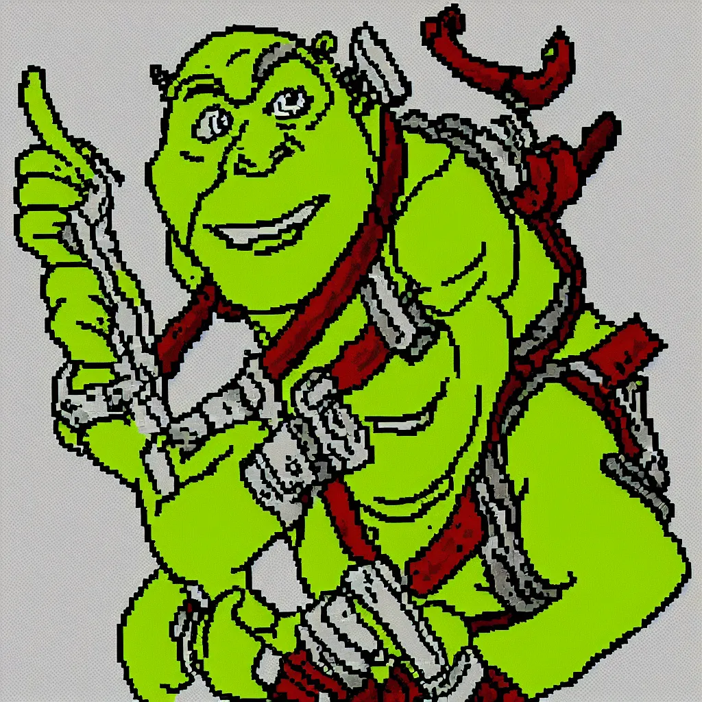 Image similar to pixel art of shrek for a fighting game