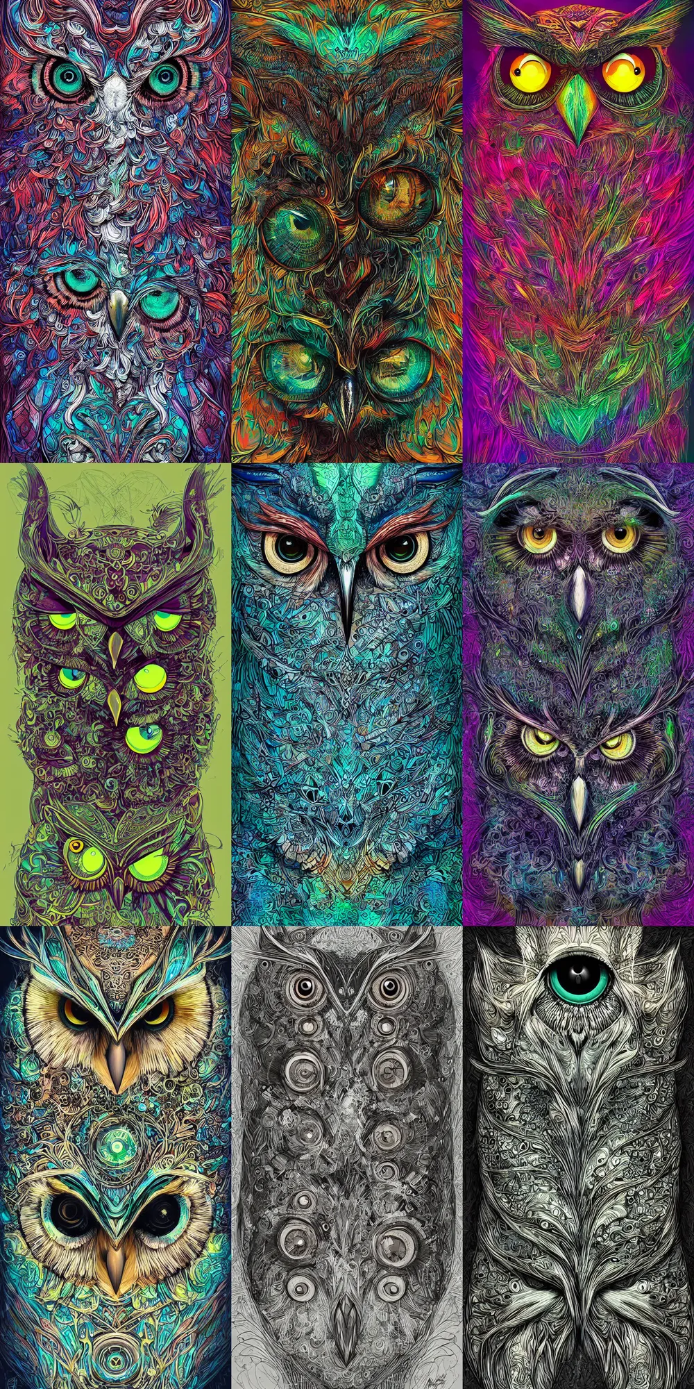 Prompt: Owl in the style of android jones, digital art, high detail,