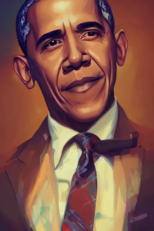 Prompt: portrait of obama by artgerm, tooth wu, dan mumford, beeple, wlop, rossdraws, james jean, marc simonetti, artstation giuseppe dangelico pino and michael garmash and rob rey and greg manchess and huang guangjian and makoto shinkai