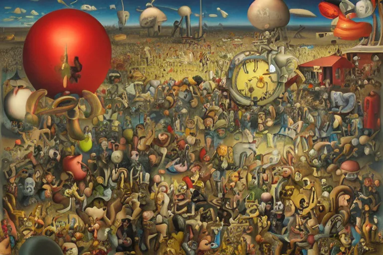 Image similar to a strange battle in an old hospital between old people and babies Robert Williams Yves Tanguy Mark Ryden and Alex Gross, Todd Schorr highly detailed balanced composition golden ratio masterpiece