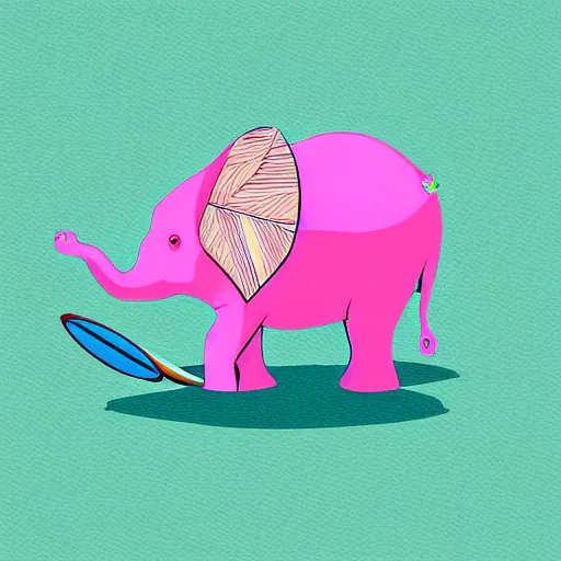 Prompt: surfing pink elephant with a green mohawk, digital art