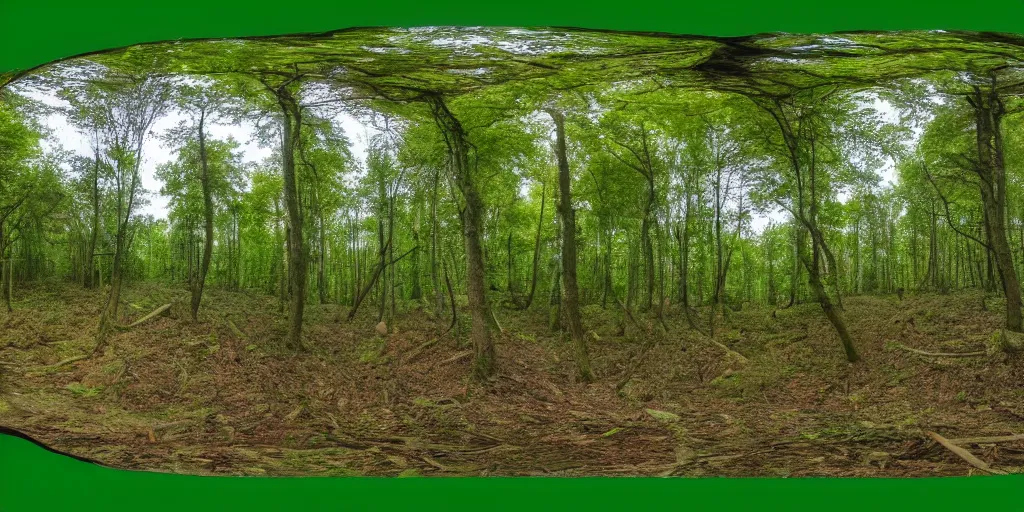 Image similar to a high quality professional 360 photograph of a scary forest