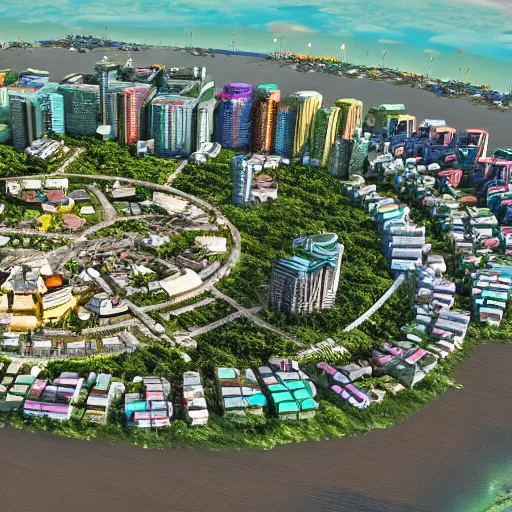 Image similar to A photo of a Solarpunk West Indian, Caribbean City, photorealistic, 4K