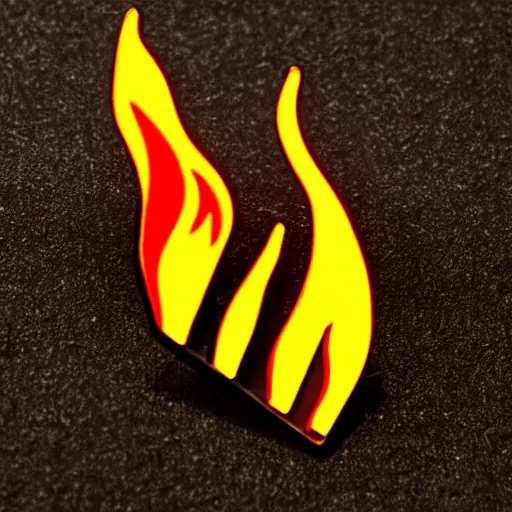 Image similar to an award winning photograph of a vintage 1 9 7 0 s minimalistic clean fire flames warning label enamel pin, beautiful cinematic light, behance