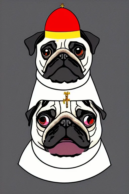 Image similar to Portrait of a pug as the pope, knight, medieval, sticker, colorful, illustration, highly detailed, simple, smooth and clean vector curves, no jagged lines, vector art, smooth