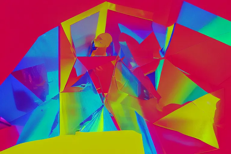 Image similar to plastic prism hit by three beams of light, royalcore, in the style of tyler mitchell