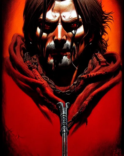 Image similar to mccree from overwatch, evil, crazed look in his eyes, character portrait, portrait, close up, concept art, intricate details, highly detailed, horror poster, horror, vintage horror art, realistic, terrifying, in the style of michael whelan, beksinski, and gustave dore