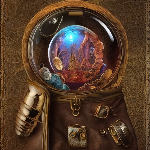 Image similar to Another dimension universe inside ampoules and alambics in a surreal ancient doctor's bag, intricated detailed, soft painting depth of field, trending on artstation