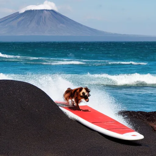 Image similar to photo of a dog surfing in a volcano