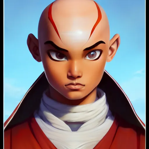 Image similar to a portrait of Aang , made by Stanley Artgerm Lau, WLOP, Rossdraws, ArtStation, CGSociety, concept art, cgsociety, octane render, trending on artstation, artstationHD, artstationHQ, unreal engine, 4k, 8k,