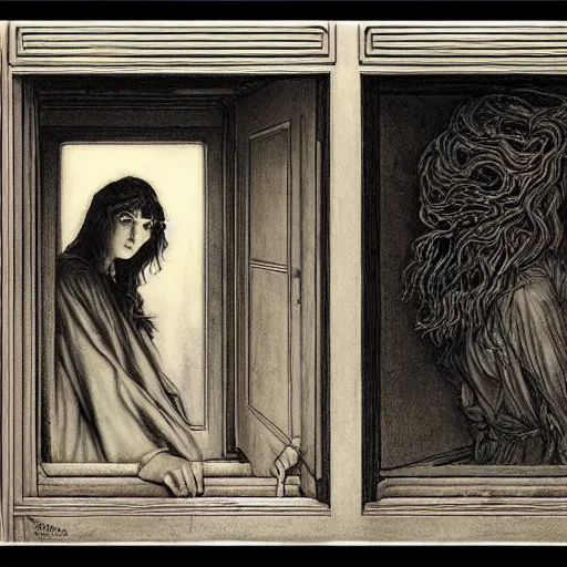 Image similar to scenes from taxi driver by gustave dore and marco mazzoni, art nouveau, symbolist, visionary, gothic, pre - raphaelite, letterbox,