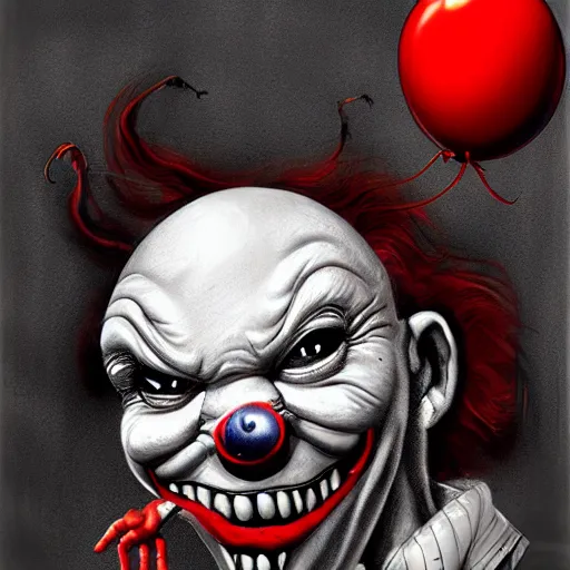 Image similar to surrealism grunge cartoon portrait sketch of a monster with a wide smile and a red balloon by - michael karcz, loony toons style, pennywise theme, horror theme, detailed, elegant, intricate