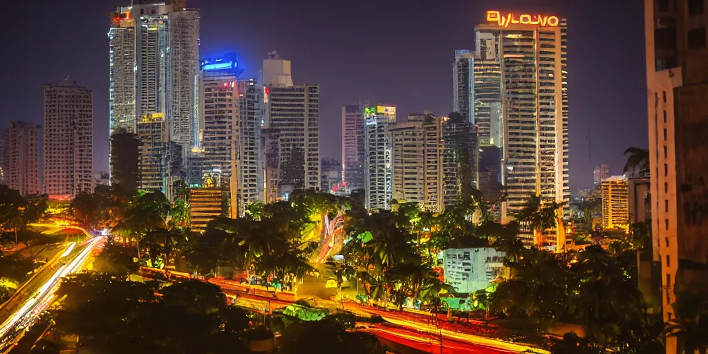 Image similar to colombo sri lankan city, night, synthwave, cyberpunk, rule of thirds