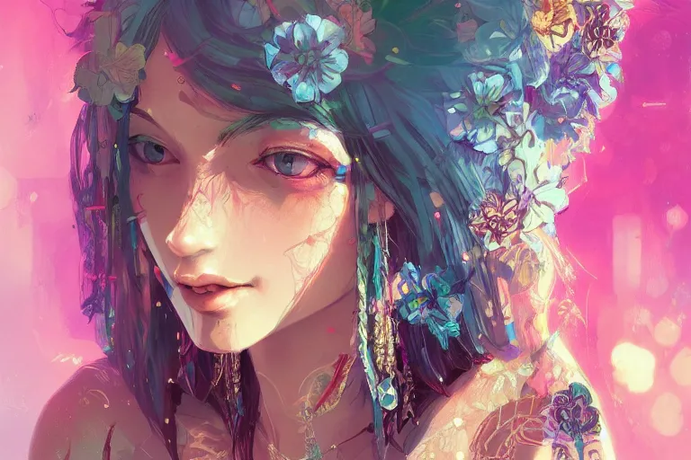 Image similar to a beautiful bohemian girl, intricate, highly detailed, digital painting, Pixiv, Artstation, official media, anime key visual, concept art, rich vivid colors, ambient lighting, sharp focus, illustration, art by WLOP