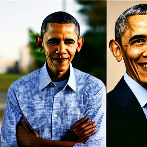 Image similar to A portrait Obama teams up with a teenage Obama, perfect faces, 50 mm, award winning photography