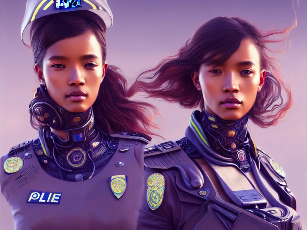 Image similar to portrait futuristic south africa police uniform female, at future neon light rooftop, ssci - fi and fantasy, intricate and very very beautiful and elegant, highly detailed, digital painting, artstation, concept art, smooth and sharp focus, illustration, art by tan zi and ayanamikodon and alphonse mucha and wlop
