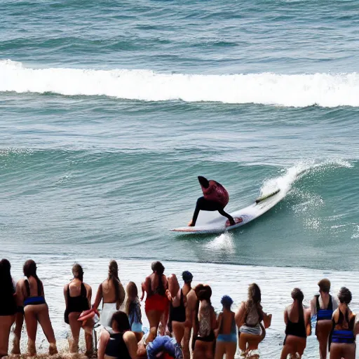 Prompt: women surfing in a historical setting