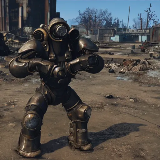 Prompt: in-game footage of Tim Pool in T-51 power armor in Fallout 4