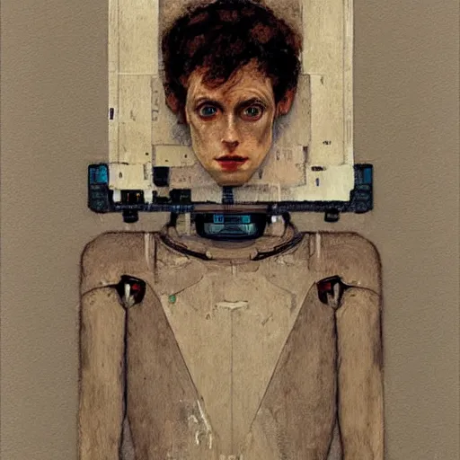 Prompt: portrait of a robot by greg rutkowski in the style of egon schiele