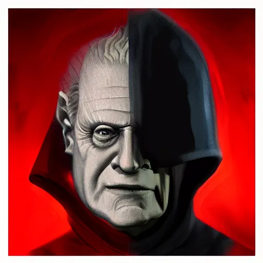 Prompt: sheev palpatine head coming out of a red mist, trending on artstation, profile pic, centered, accurate anatomy, highly detailed, digital art,