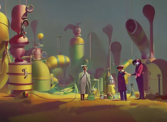 Image similar to film still of Willy Wonka's and the Chocolate Factory 1971 artwork made by Sergey Kolesov