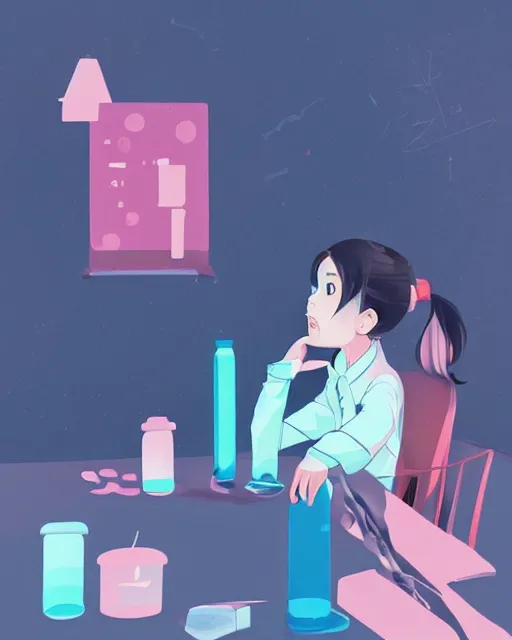 Image similar to a little girl is doing a science experiment. clean cel shaded vector art. minimalist illustration art by lois van baarle, artgerm, helen huang by makoto shinkai and ilya kuvshinov, rossdraws